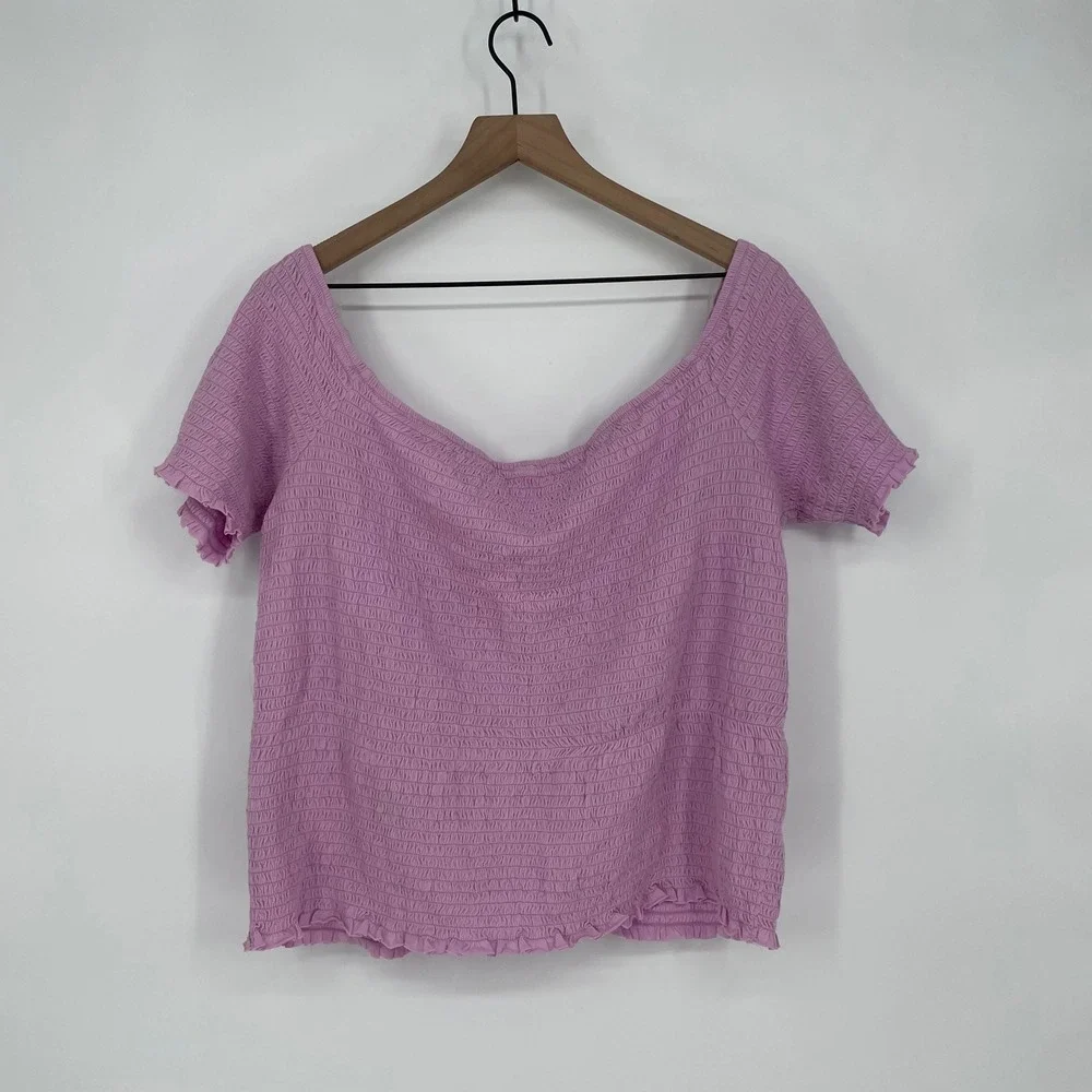 BP Smocked Off The Shoulder Top Lavender Purple Puff Sleeve Plus Size 3X - Picture 5 of 6